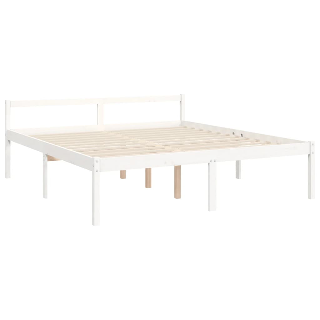 vidaXL Cama matrimonio personas mayores cabecero madera maciza blanco