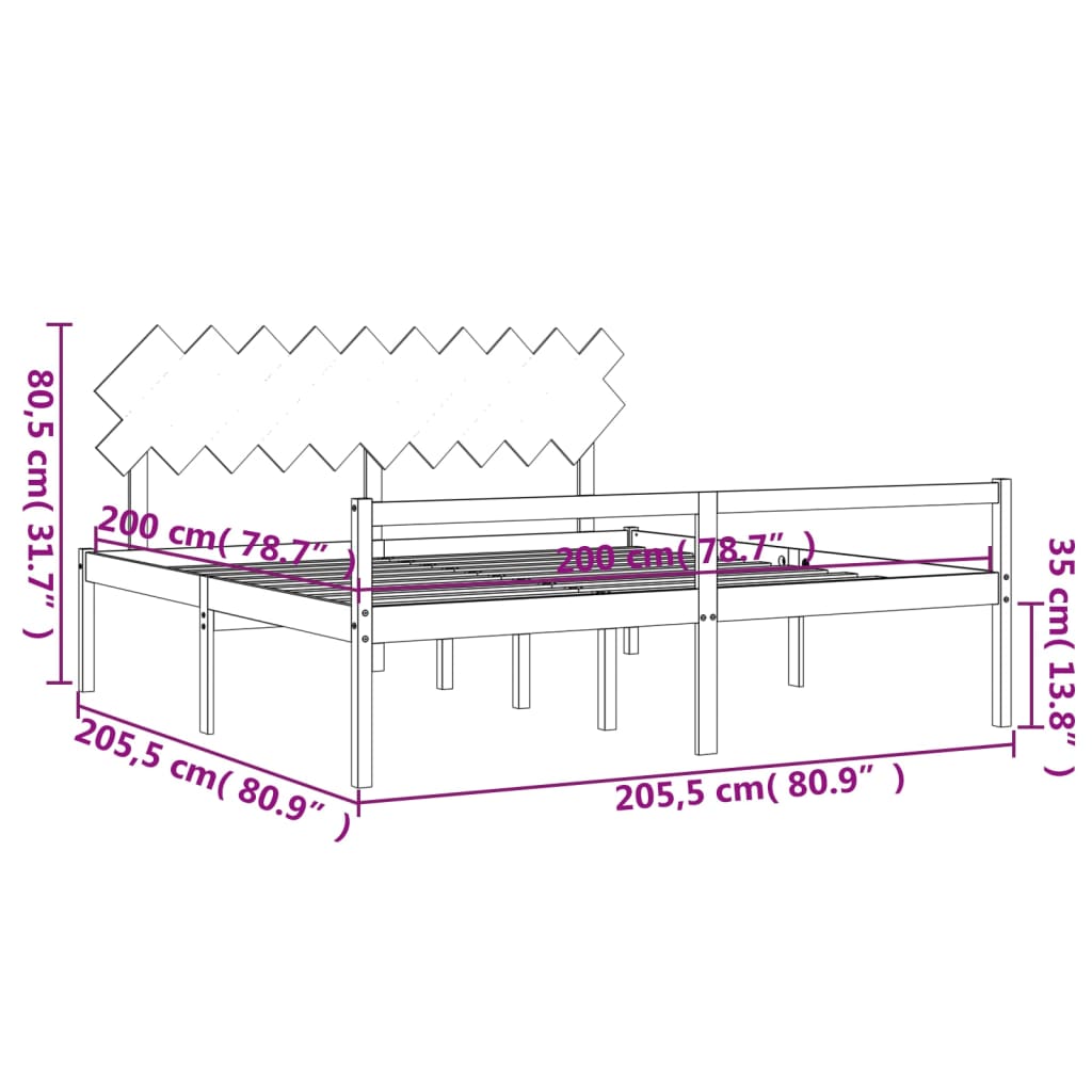 vidaXL Cama personas mayores cabecero madera marrón miel 200x200 cm