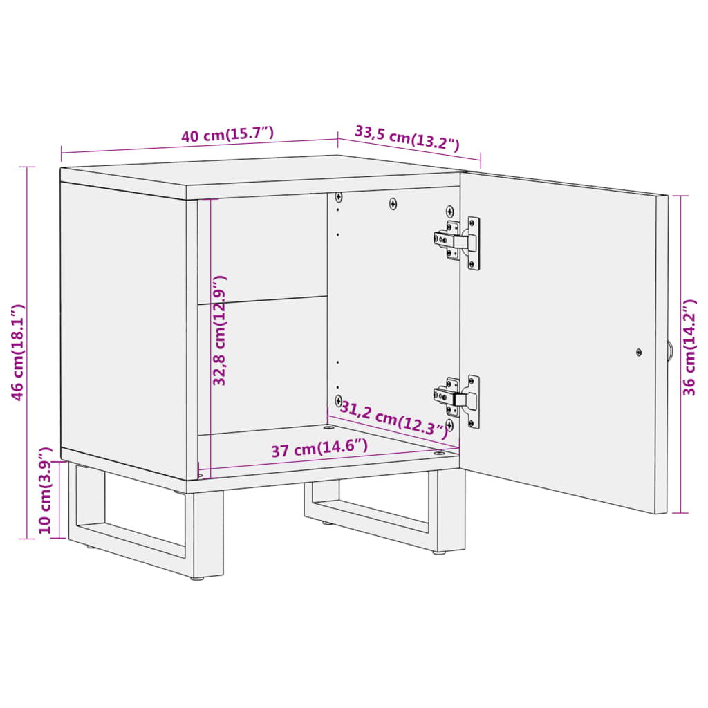 vidaXL Mesita de noche de madera maciza de mango marrón y negro