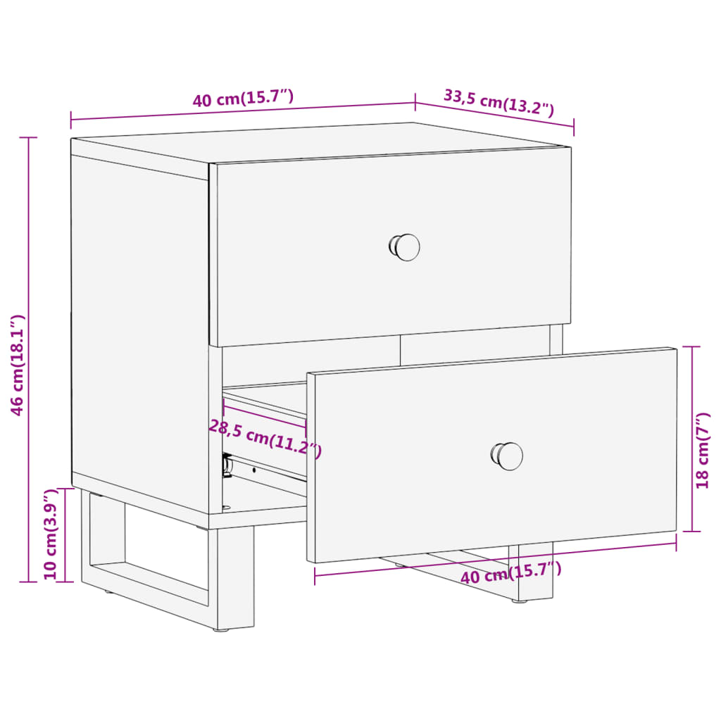 vidaXL Mesitas de noche 2 uds madera maciza de mango marrón y negro