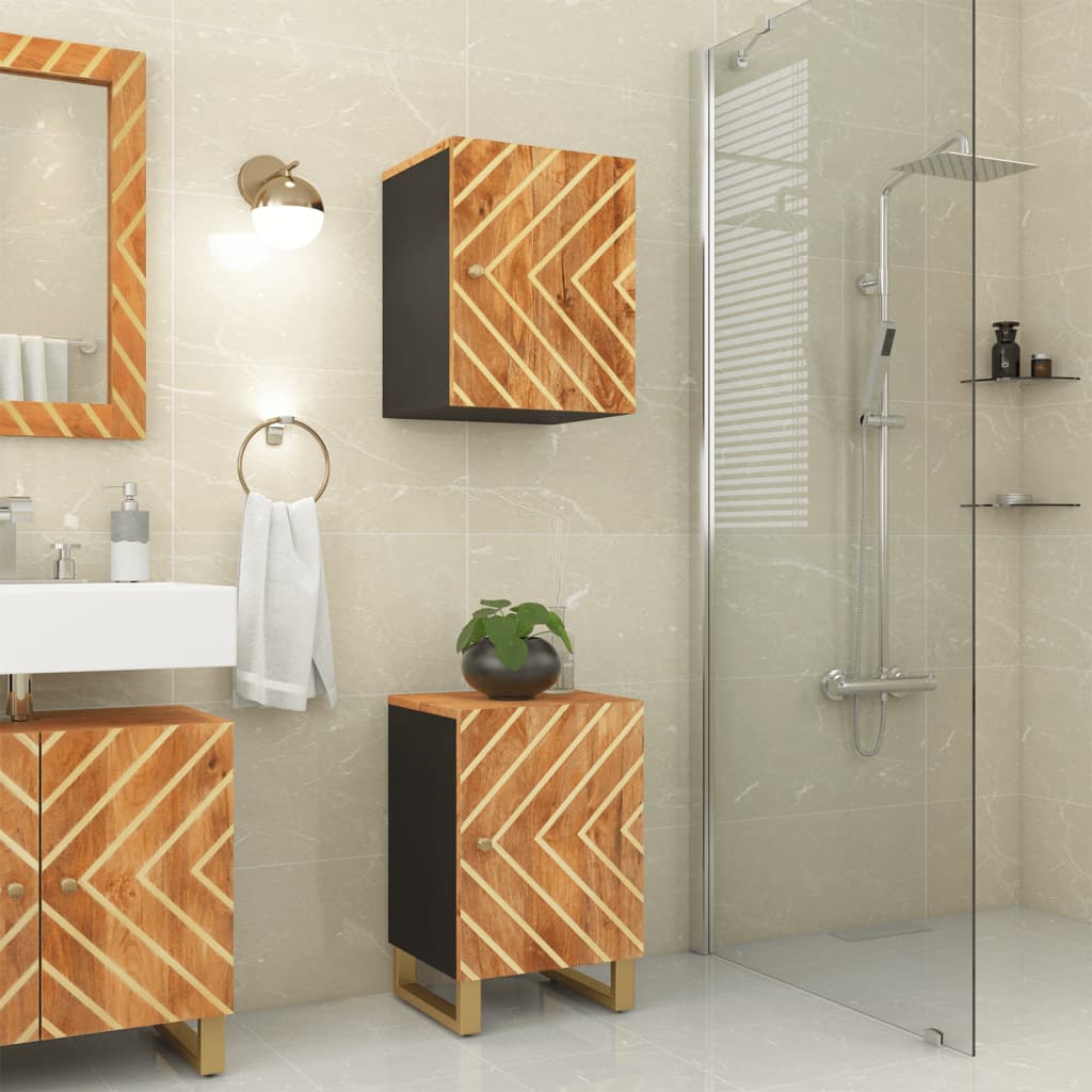 vidaXL Mueble de baño de pared madera maciza mango marrón y negro