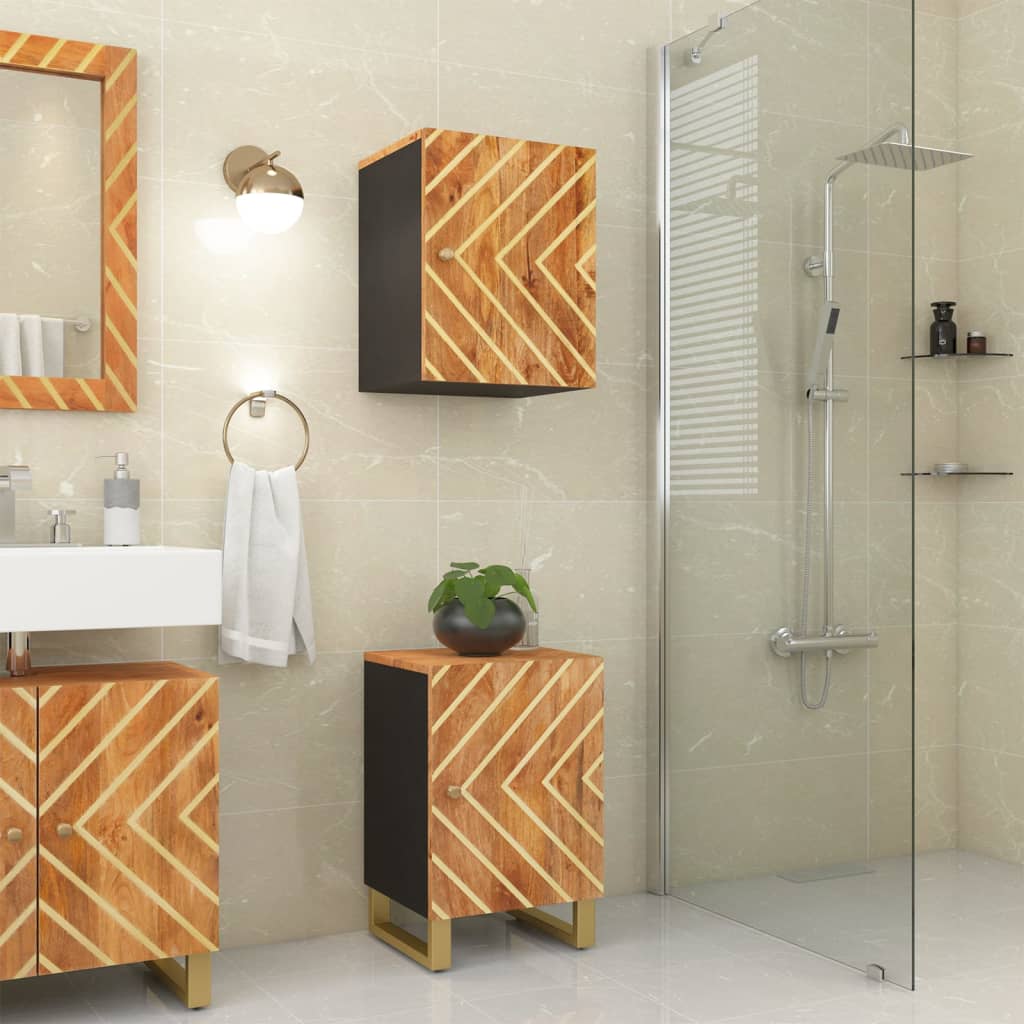 vidaXL Mueble de baño madera maciza mango marrón y negro 38x33,5x58 cm