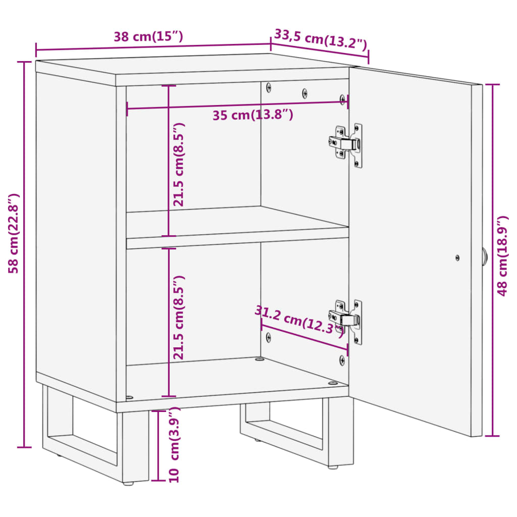 vidaXL Mueble de baño madera maciza mango marrón y negro 38x33,5x58 cm