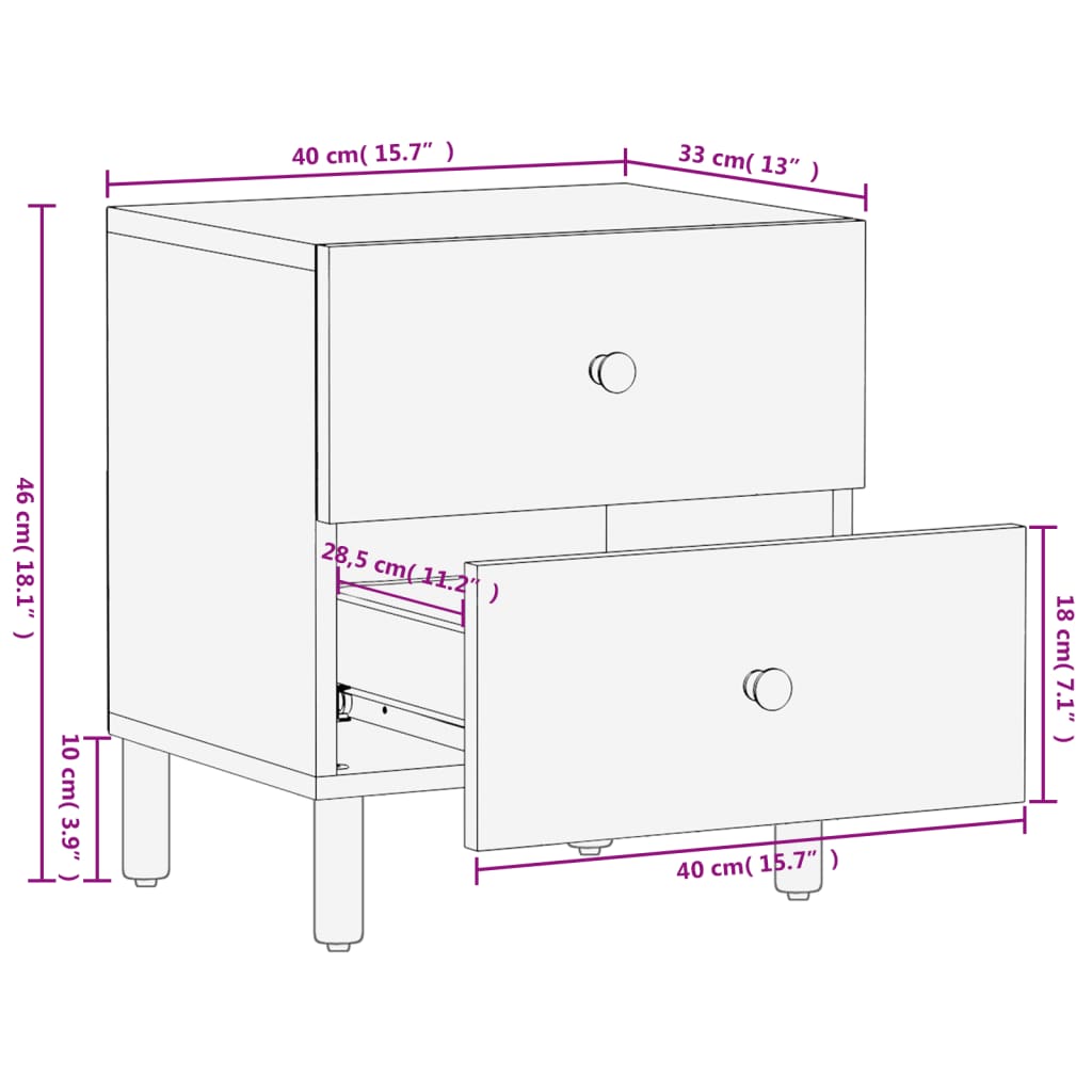 vidaXL Mesita de noche de madera maciza de mango negra 40x33x46 cm