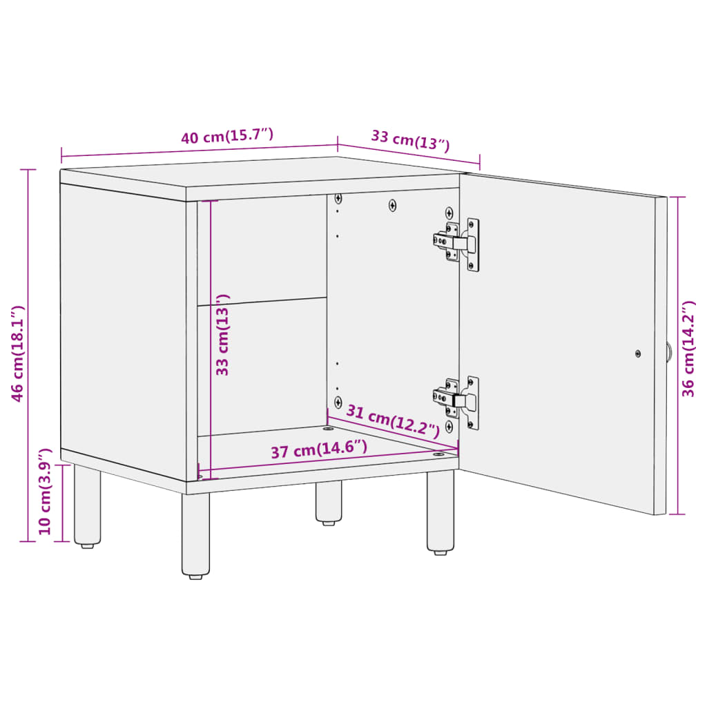 vidaXL Mesita de noche de madera maciza de mango 40x33x46 cm