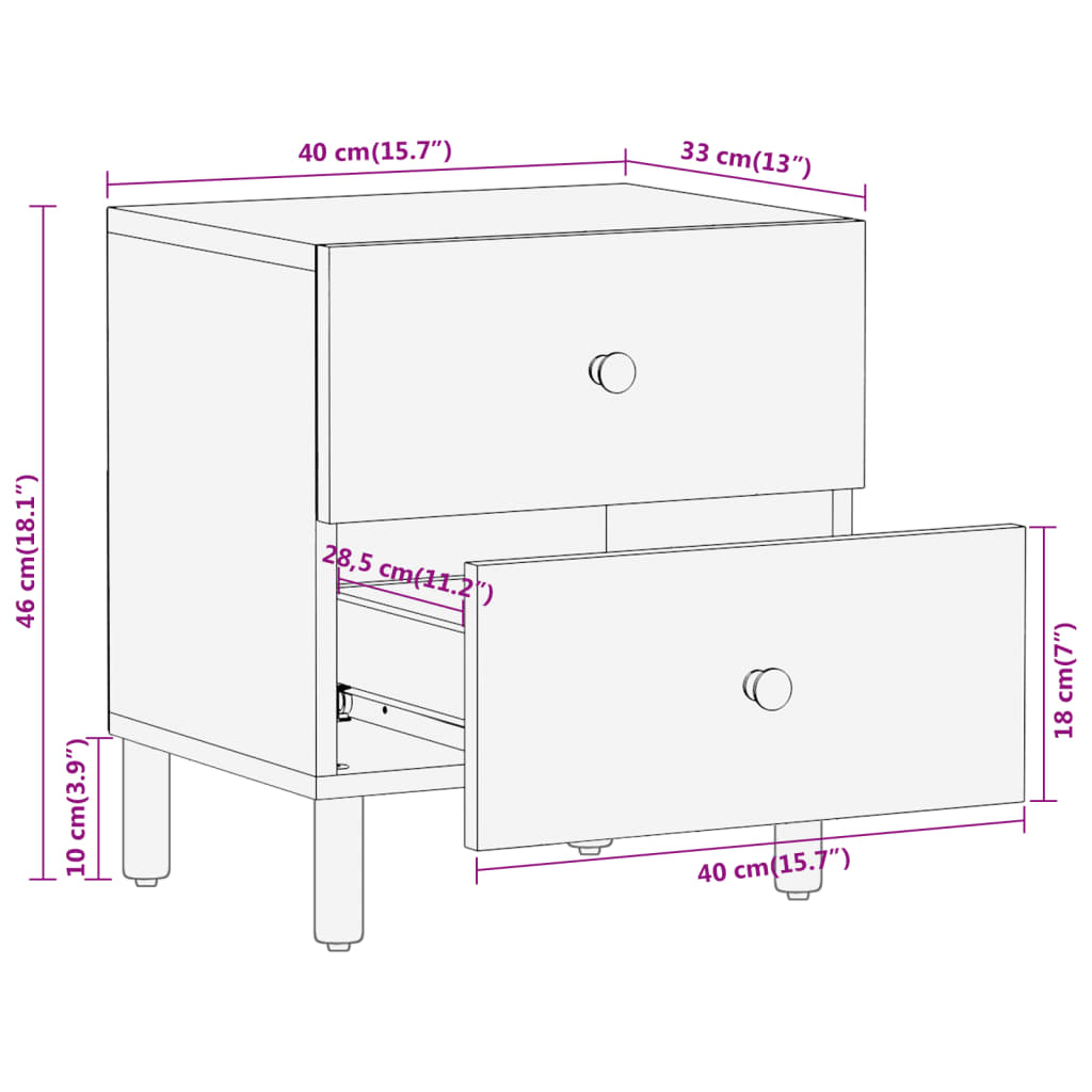 vidaXL Mesitas de noche 2 uds madera maciza de mango 40x33x46 cm