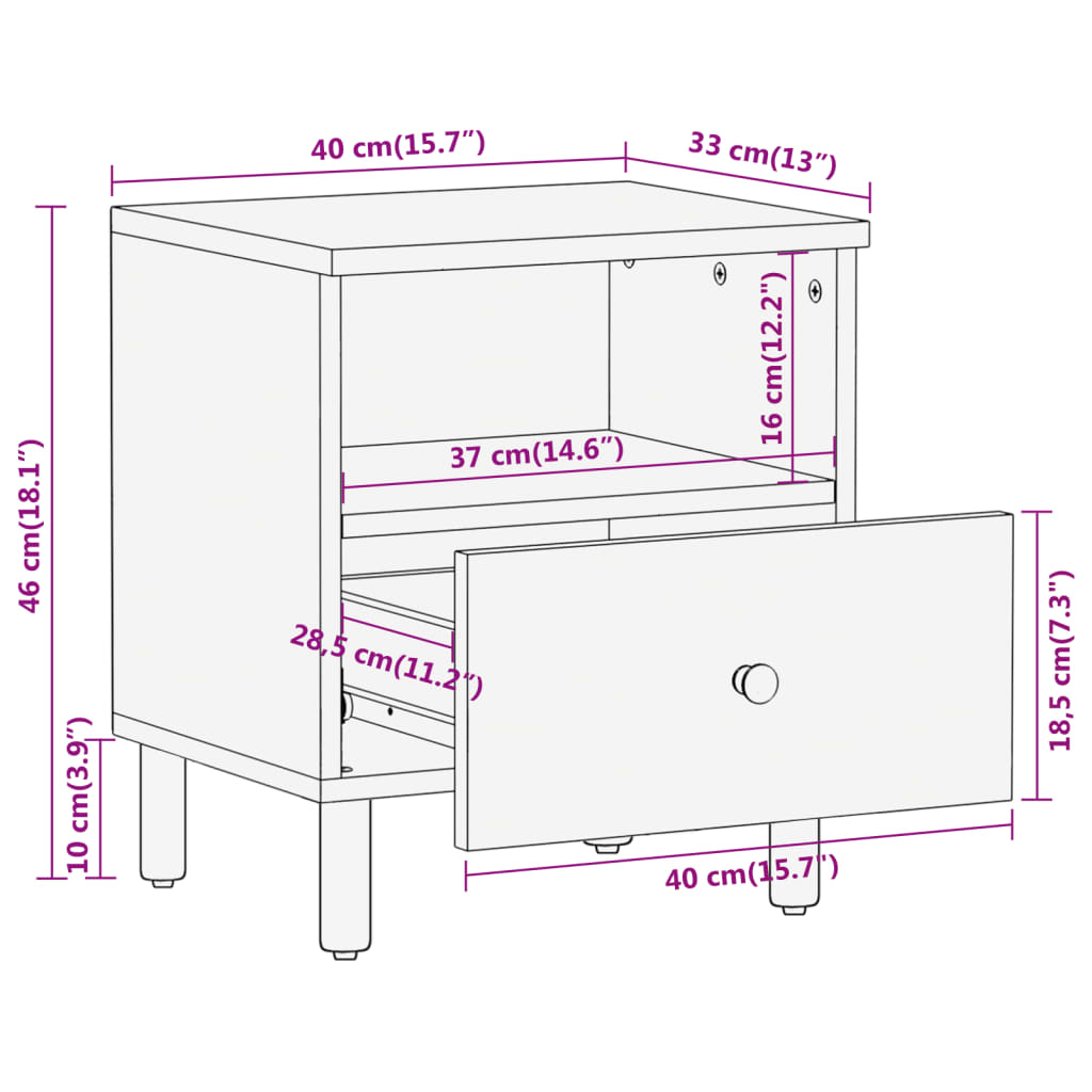 vidaXL Mesita de noche de madera maciza de mango 40x33x46 cm