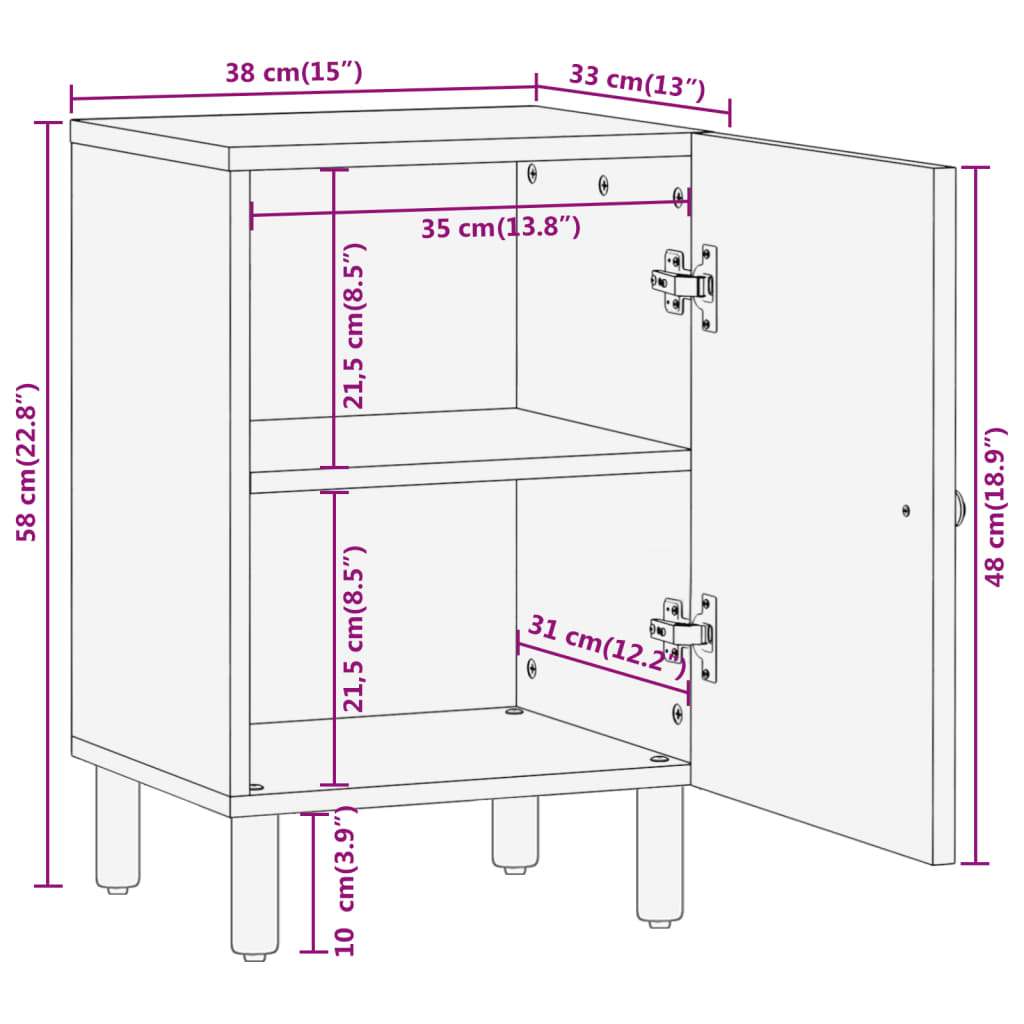 vidaXL Mueble de baño madera maciza de mango 38x33x58 cm