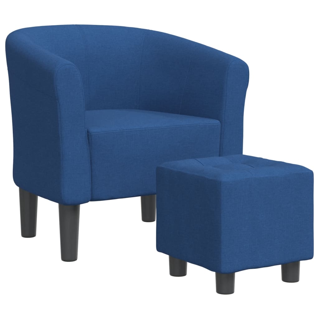 vidaXL Sillón con taburete tela azul