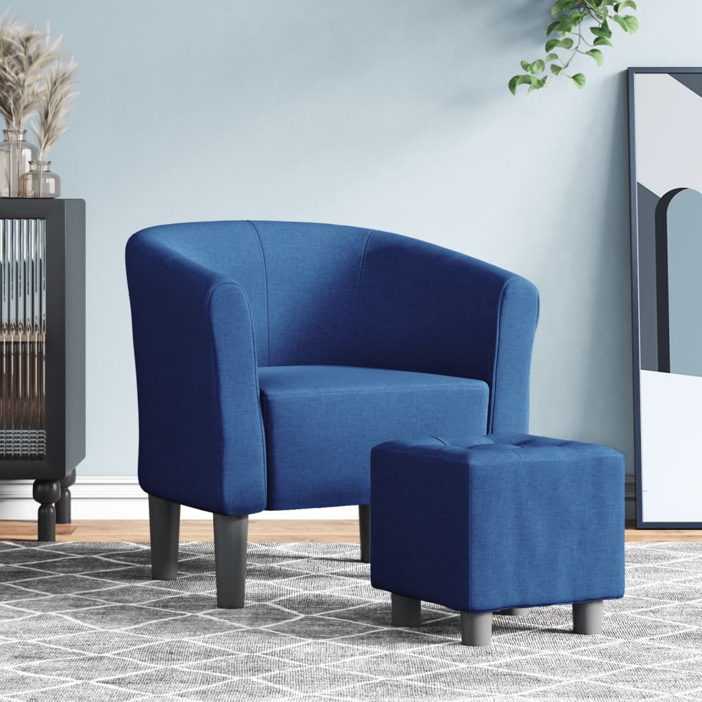 vidaXL Sillón con taburete tela azul