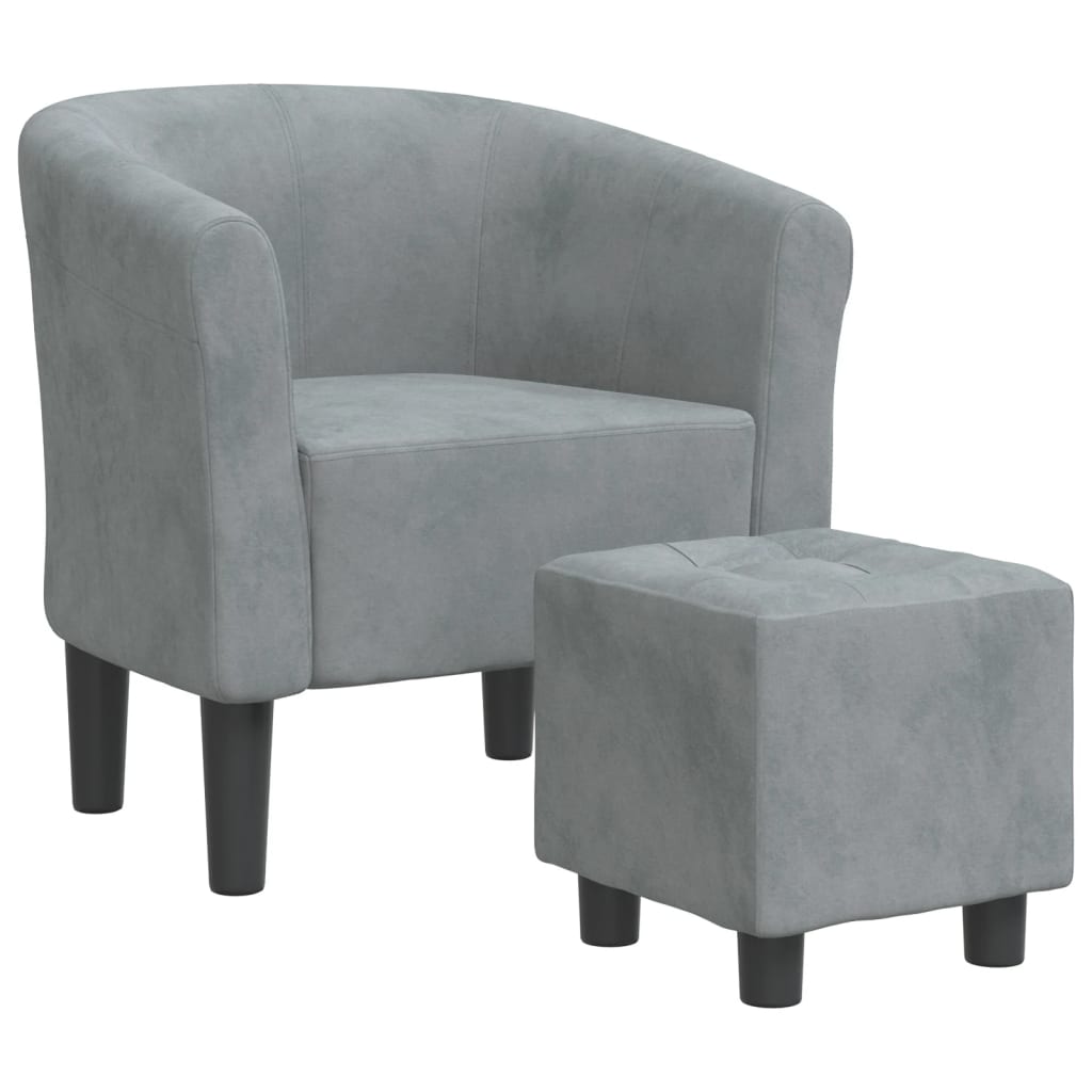 vidaXL Sillón con taburete terciopelo gris oscuro