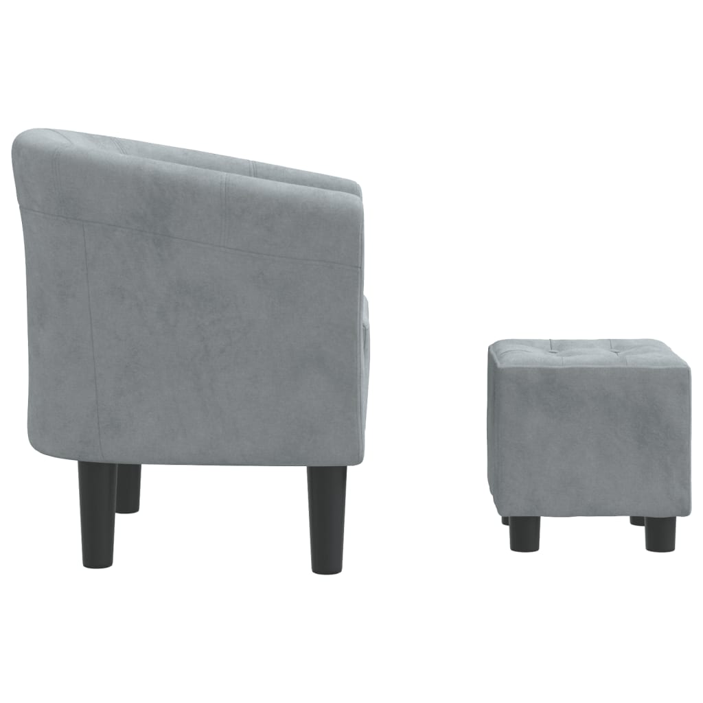 vidaXL Sillón con taburete terciopelo gris oscuro