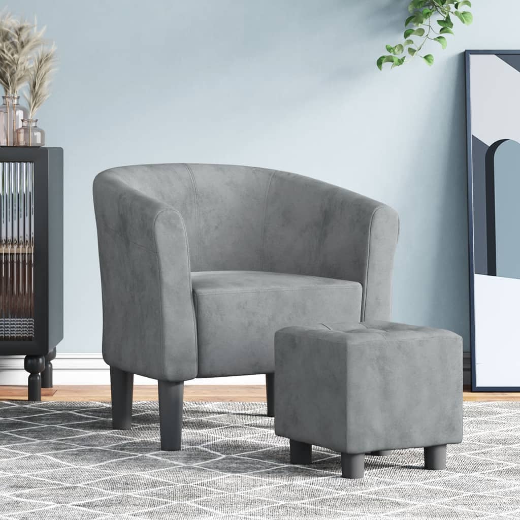 vidaXL Sillón con taburete terciopelo gris oscuro