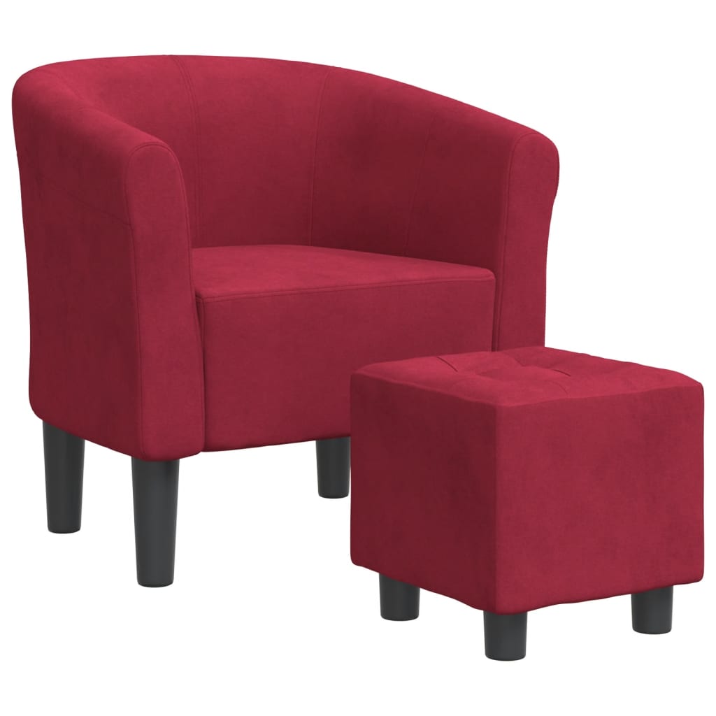 vidaXL Sillón con taburete terciopelo rojo tinto