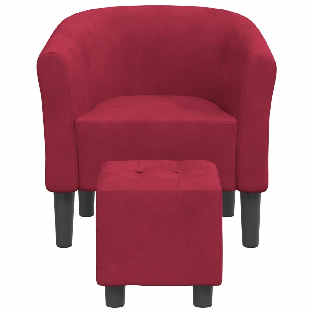 vidaXL Sillón con taburete terciopelo rojo tinto