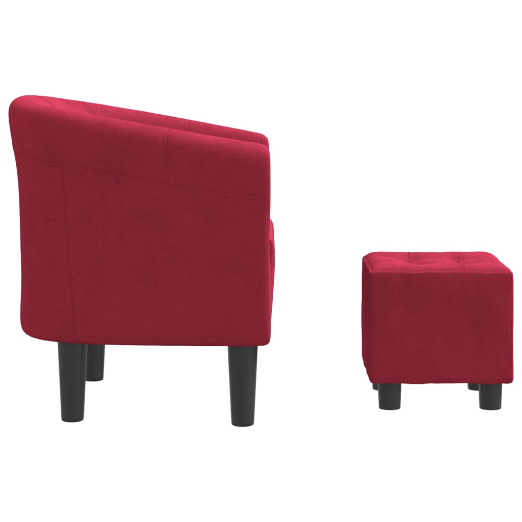 vidaXL Sillón con taburete terciopelo rojo tinto