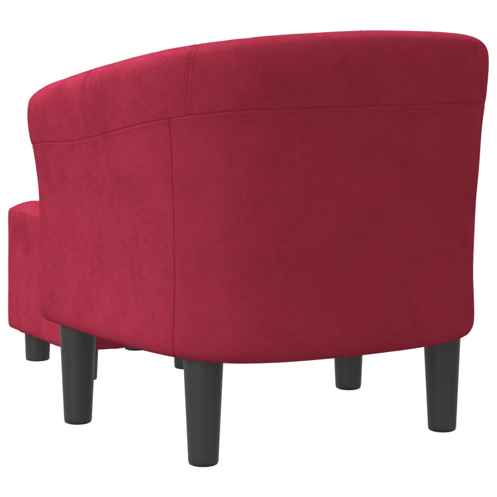 vidaXL Sillón con taburete terciopelo rojo tinto