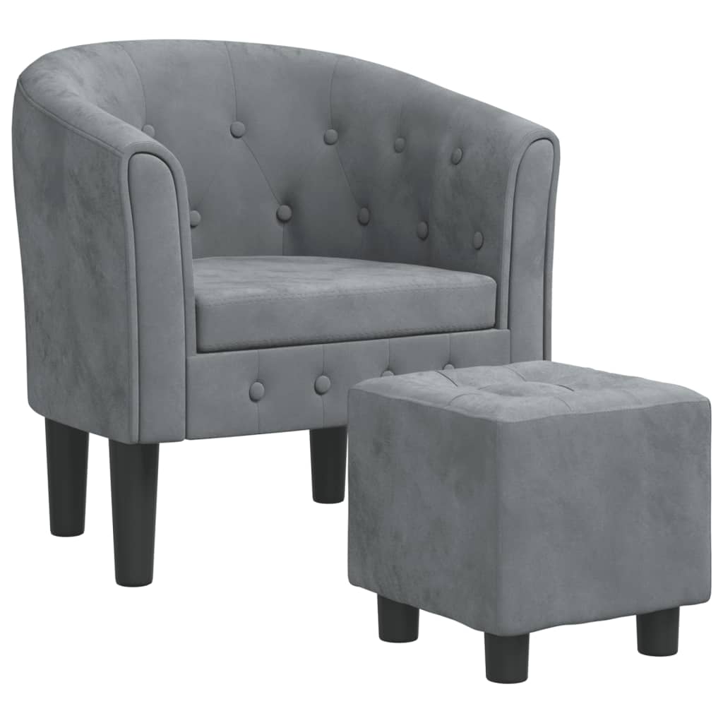 vidaXL Sillón con taburete terciopelo gris oscuro