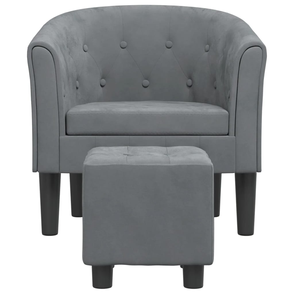 vidaXL Sillón con taburete terciopelo gris oscuro