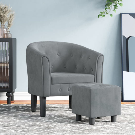 vidaXL Sillón con taburete terciopelo gris oscuro