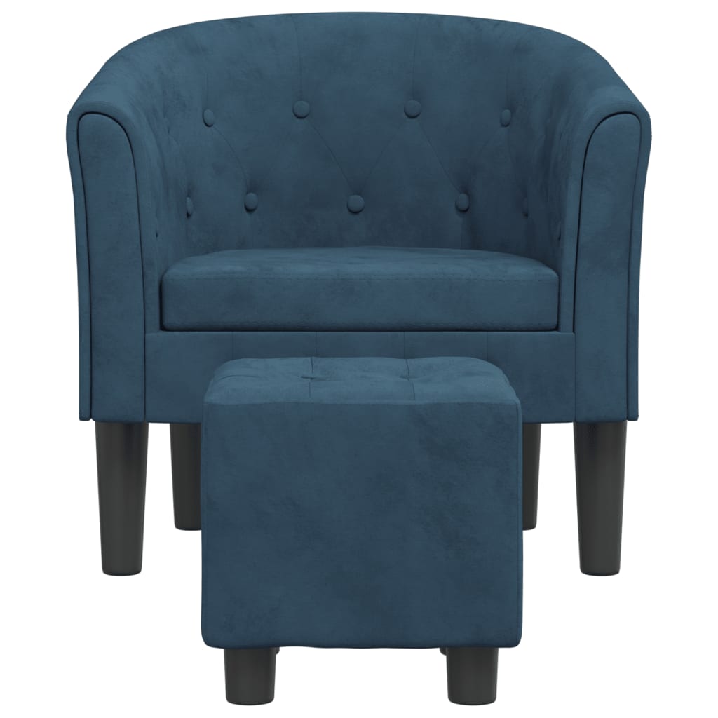 vidaXL Sillón con taburete terciopelo azul oscuro