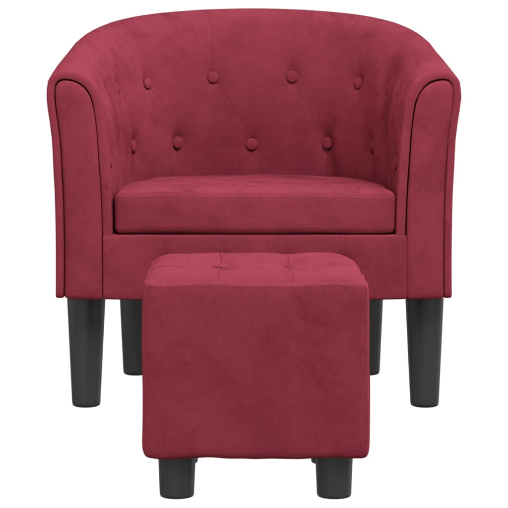 vidaXL Sillón con taburete terciopelo rojo tinto