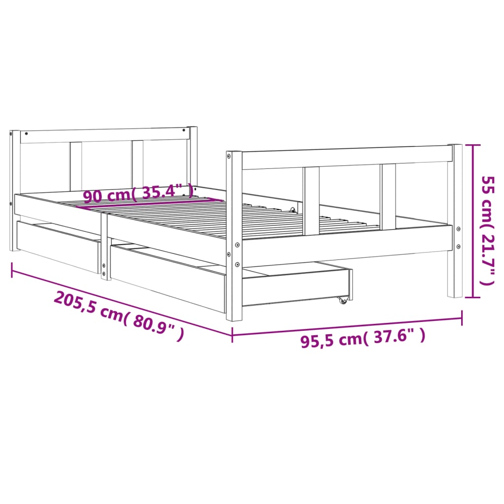 vidaXL Estructura de cama para niños con cajones madera pino 90x200 cm