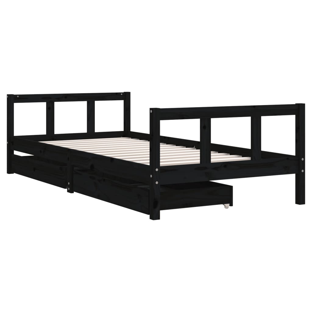 vidaXL Estructura de cama niños con cajones madera pino negro 90x200cm