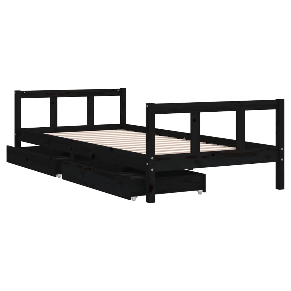 vidaXL Estructura de cama niños con cajones madera pino negro 90x200cm