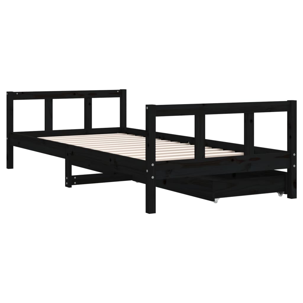 vidaXL Estructura de cama niños con cajones madera pino negro 90x200cm