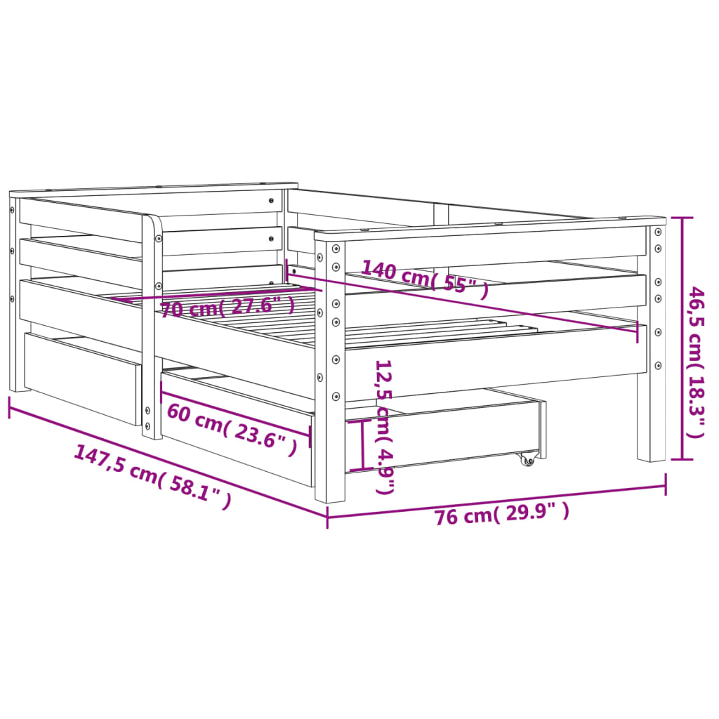 vidaXL Estructura de cama para niños con cajones madera pino 70x140 cm