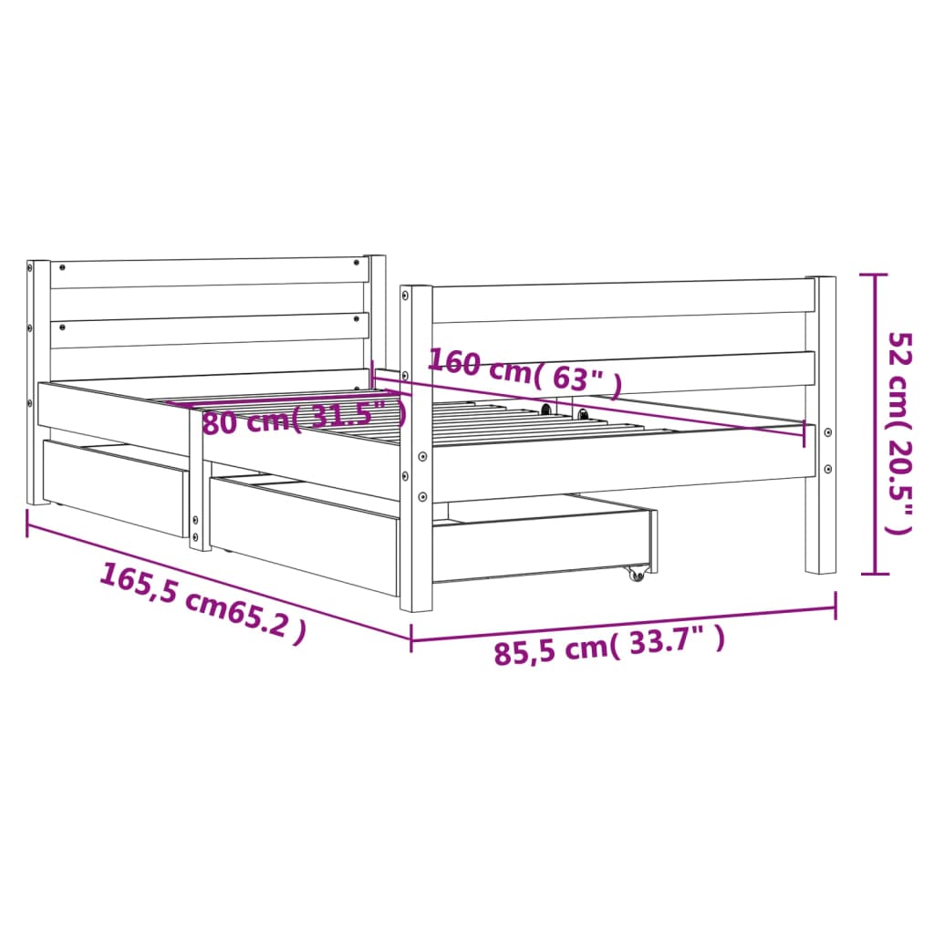 vidaXL Estructura de cama infantil con cajones madera de pino 80x160cm