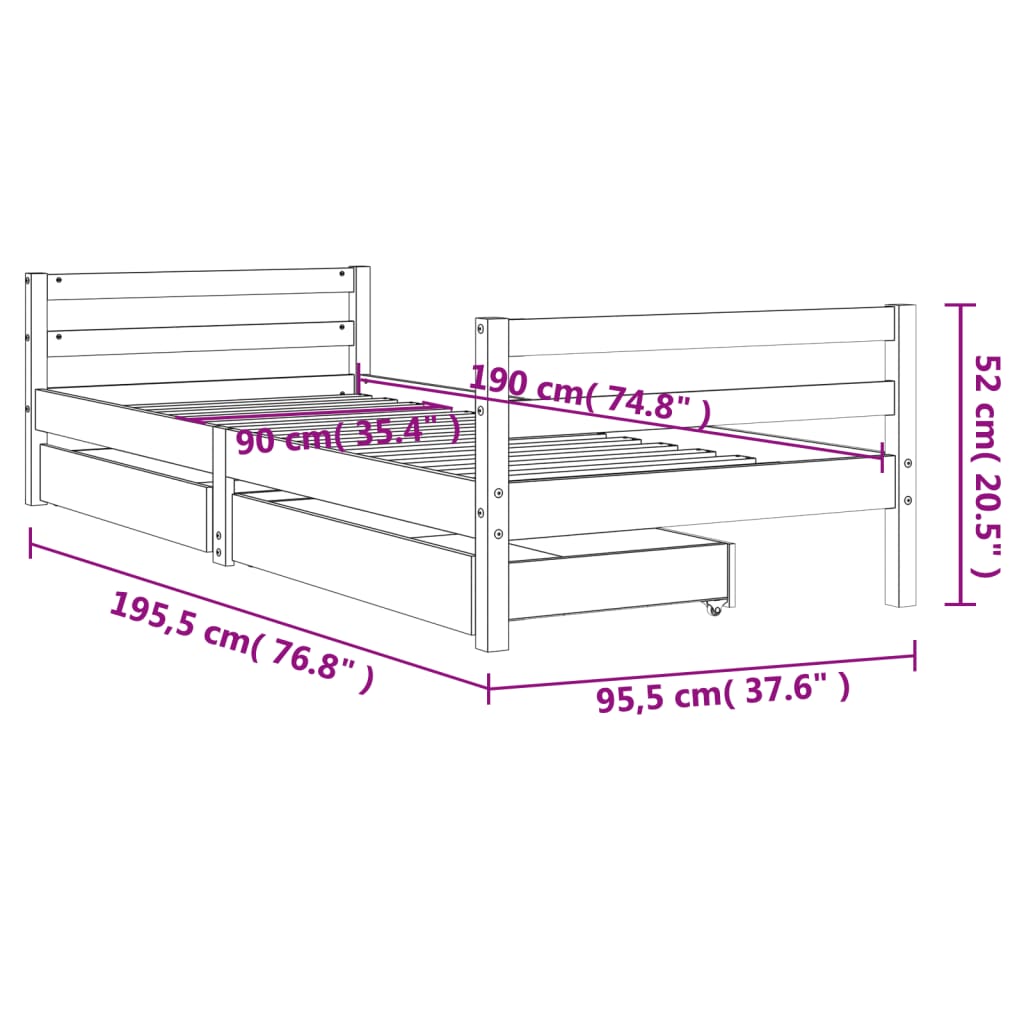 vidaXL Estructura cama infantil y cajones madera pino blanco 90x190 cm