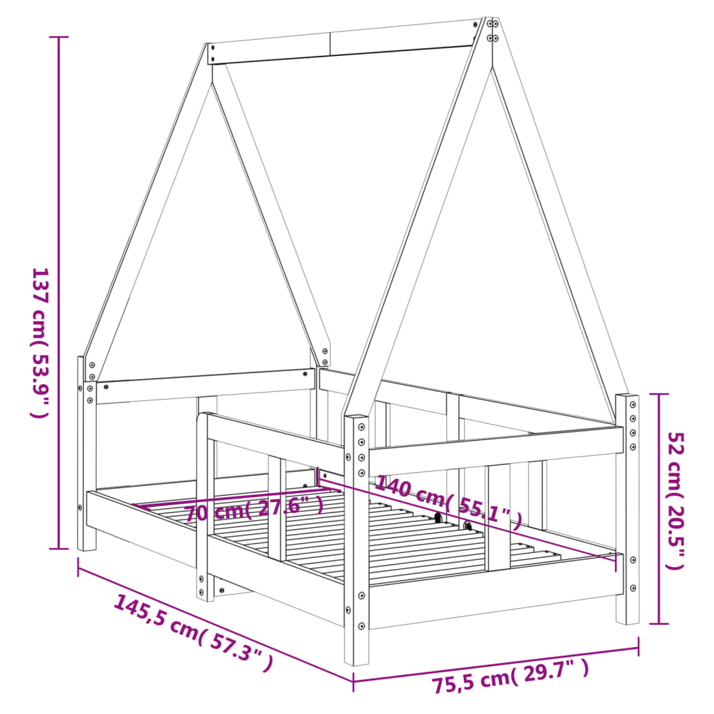 vidaXL Estructura de cama para niños madera de pino blanco 70x140 cm