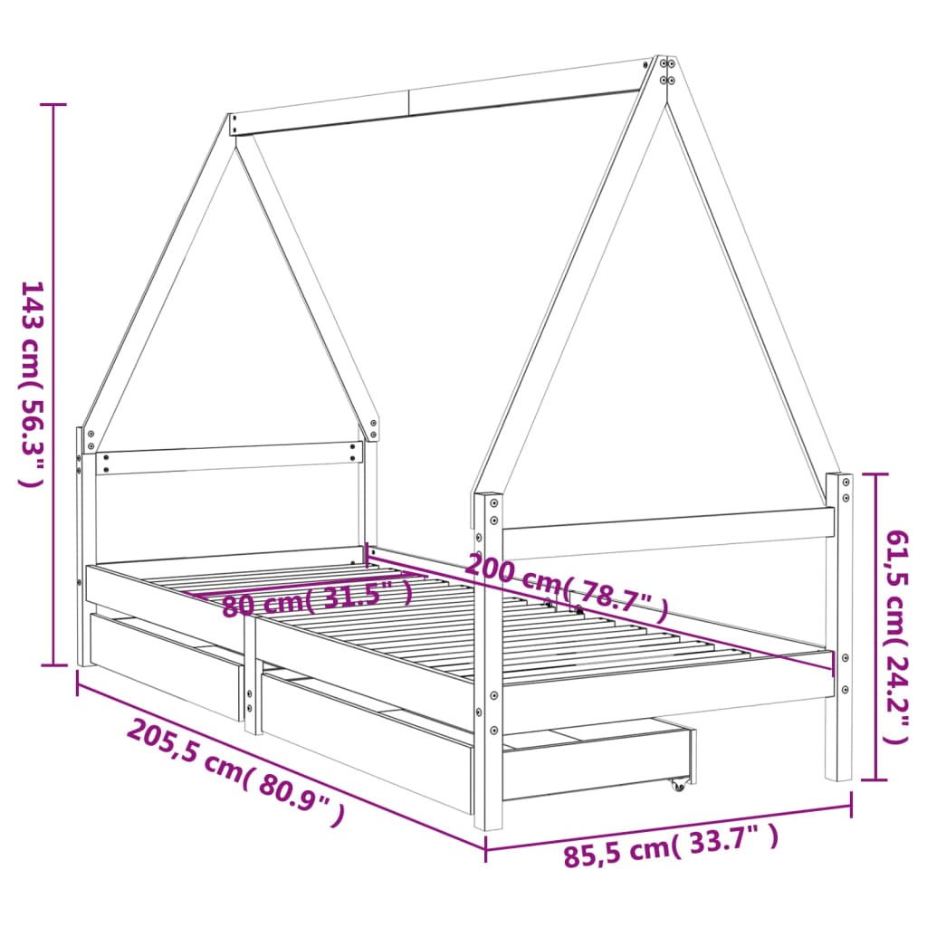 vidaXL Estructura de cama para niños con cajones madera pino 80x200 cm