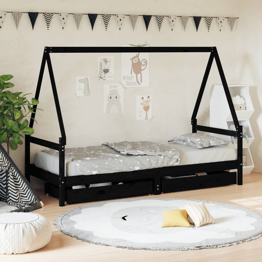 vidaXL Estructura de cama niños con cajones madera pino negro 80x200cm