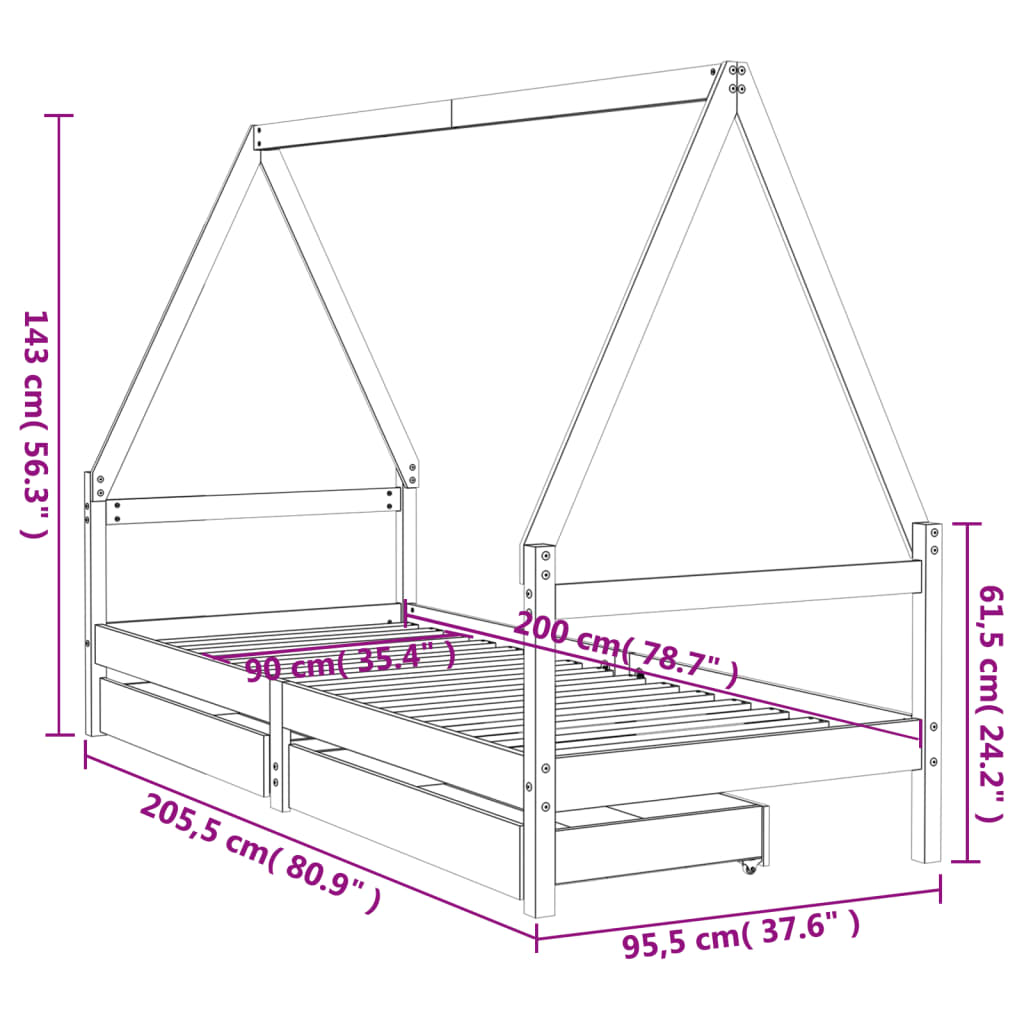 vidaXL Estructura cama niños con cajones madera pino blanco 90x200 cm