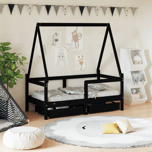 vidaXL Estructura de cama niños con cajones madera pino negro 70x140cm