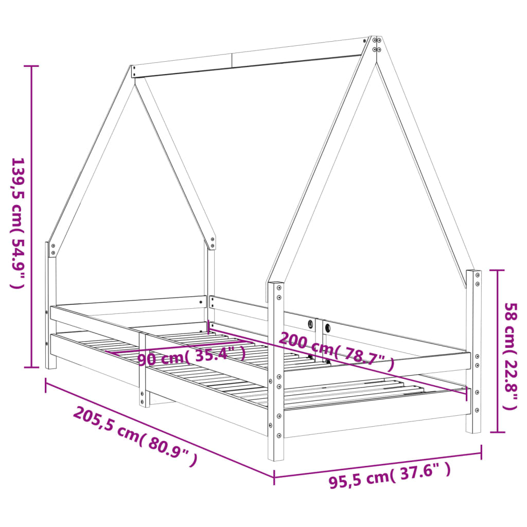 vidaXL Estructura de cama para niños madera de pino blanco 90x200 cm