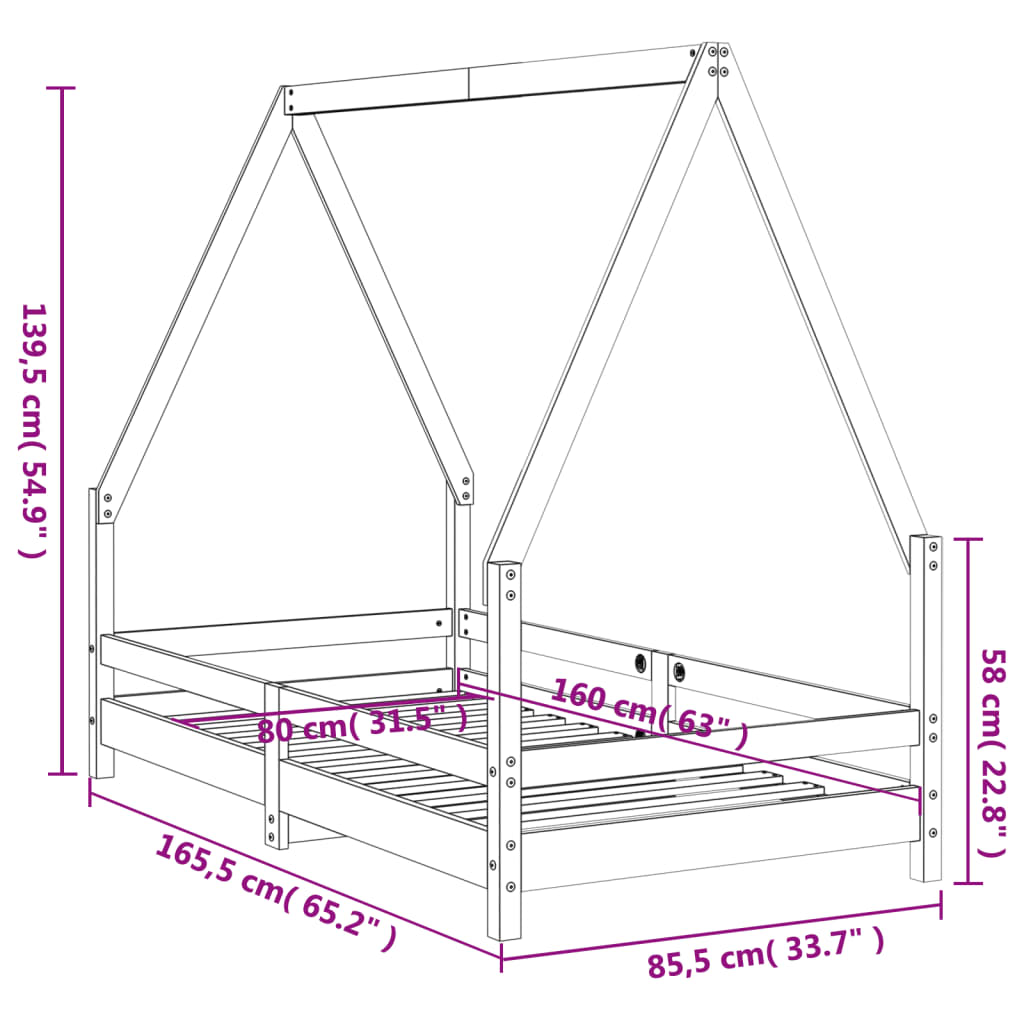 vidaXL Estructura de cama para niños madera de pino blanco 80x160 cm