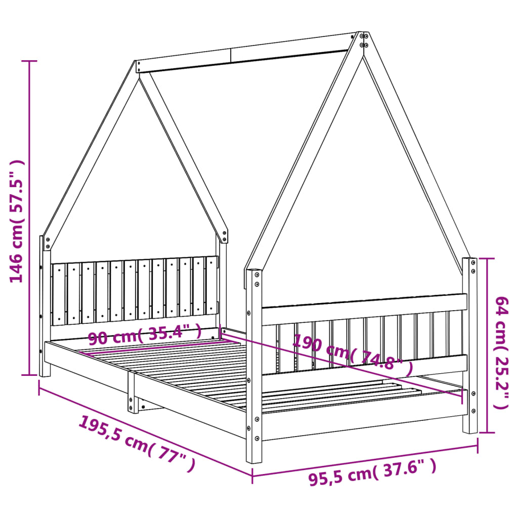 vidaXL Estructura de cama para niños madera de pino blanco 90x190 cm