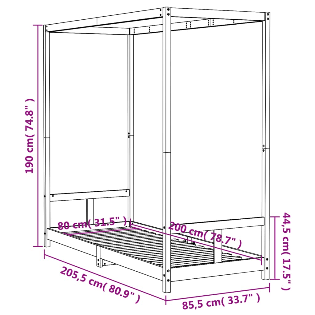 vidaXL Estructura de cama para niños madera de pino blanco 80x200 cm