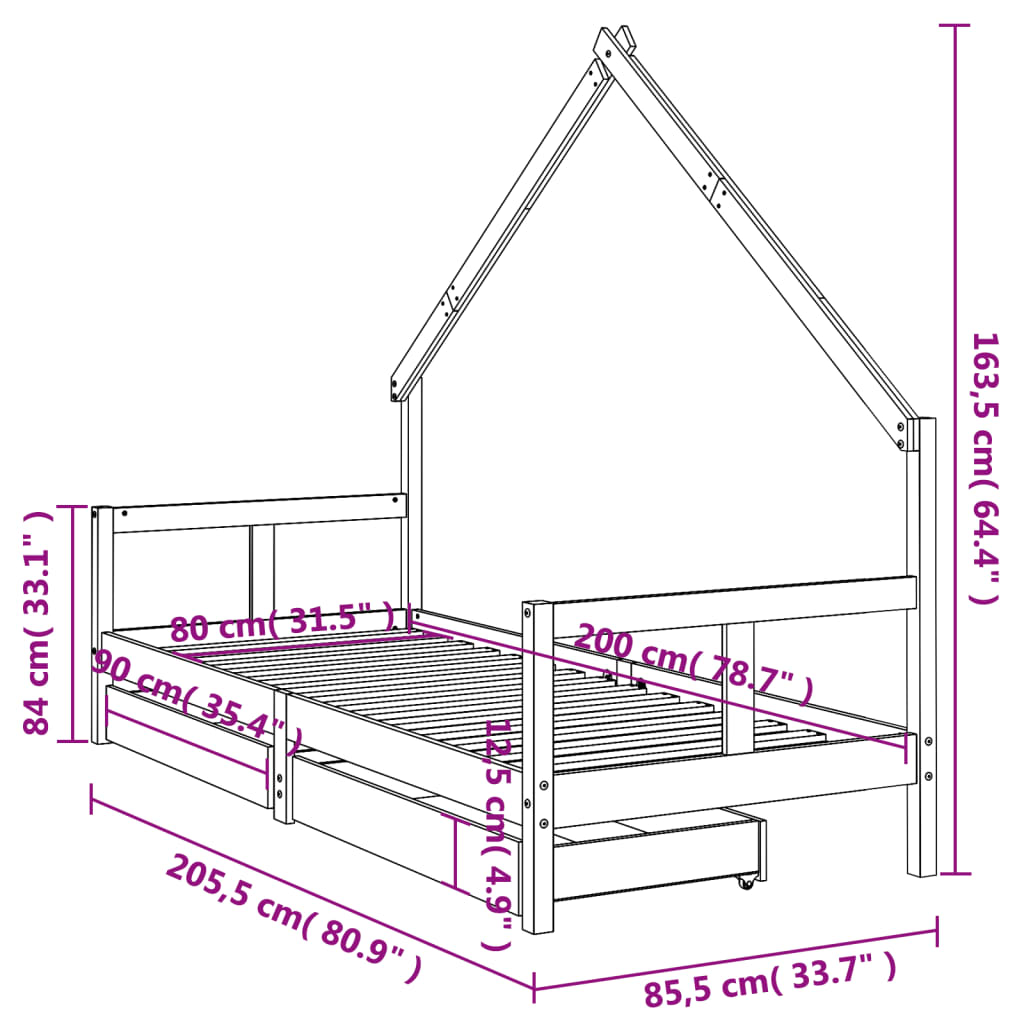 vidaXL Estructura cama niños con cajones madera pino blanco 80x200 cm