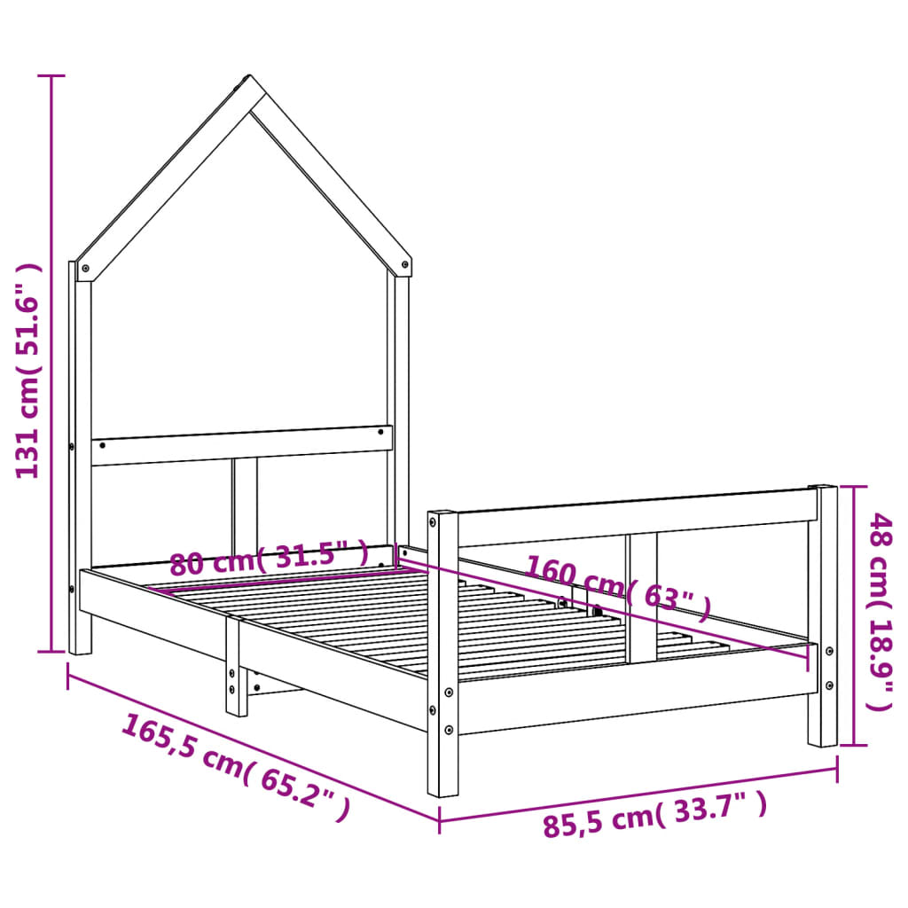 vidaXL Estructura de cama para niños madera de pino blanco 80x160 cm