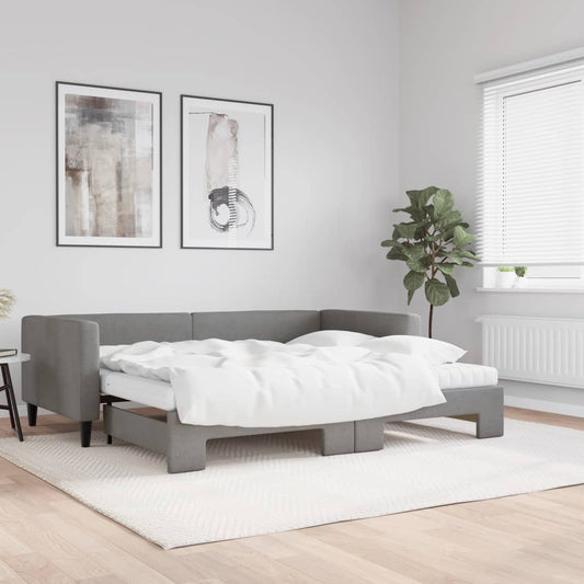 vidaXL Sofá cama nido con colchón tela gris oscuro 90x200 cm