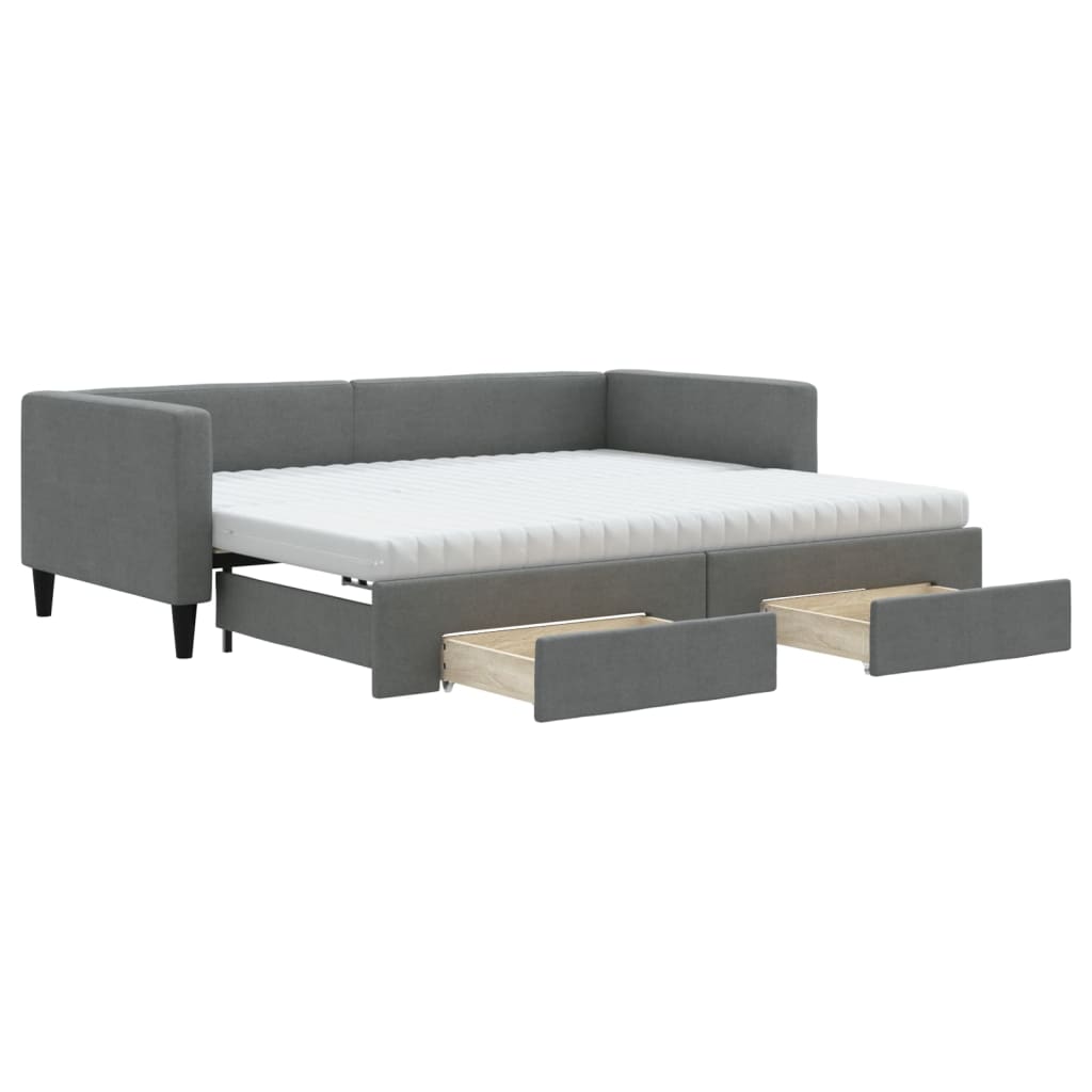 vidaXL Sofá cama nido con cajones tela gris oscuro 90x200 cm