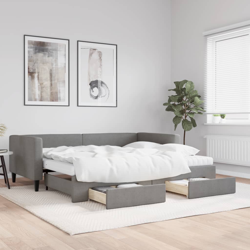 vidaXL Sofá cama nido con cajones tela gris oscuro 90x200 cm