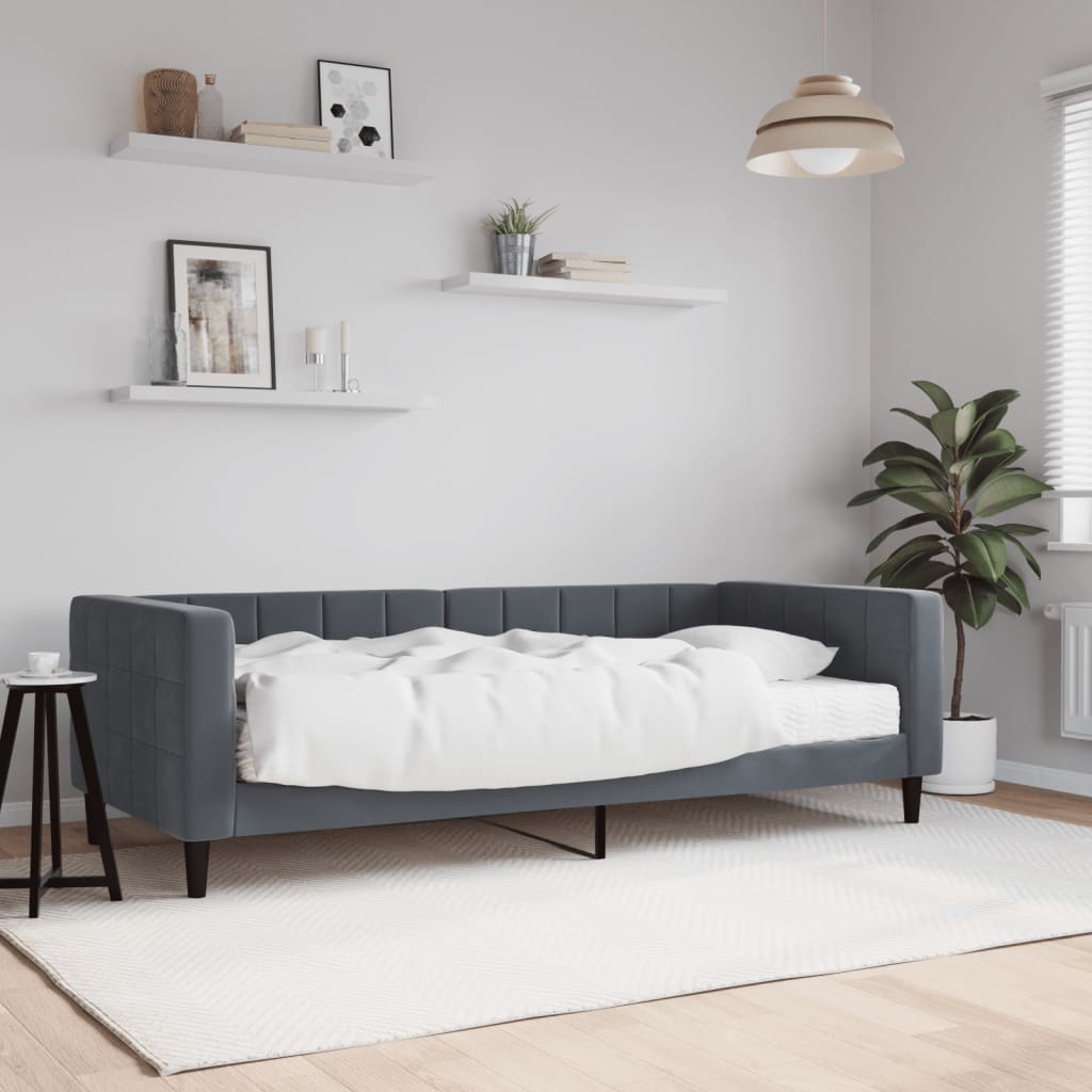 vidaXL Sofá cama con colchón terciopelo gris oscuro 90x200 cm