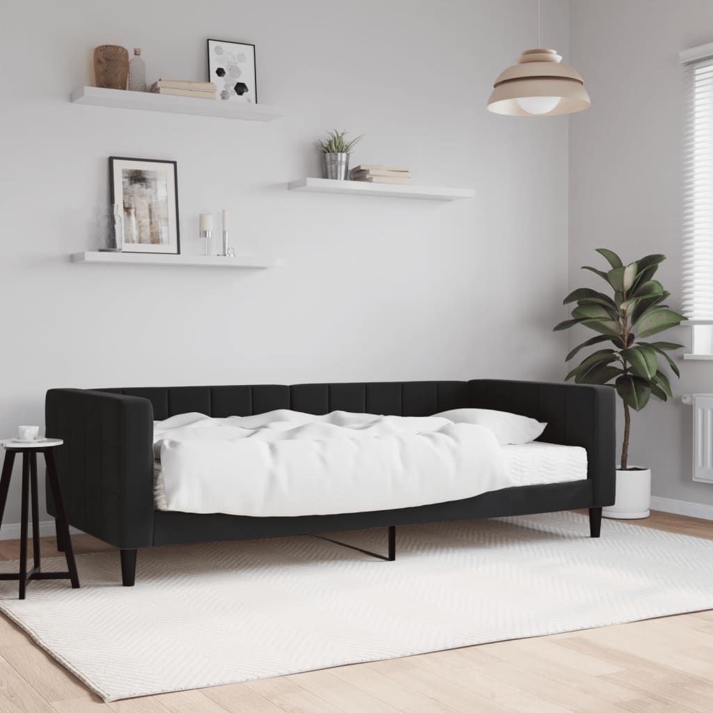 vidaXL Sofá cama con colchón terciopelo negro 90x200 cm