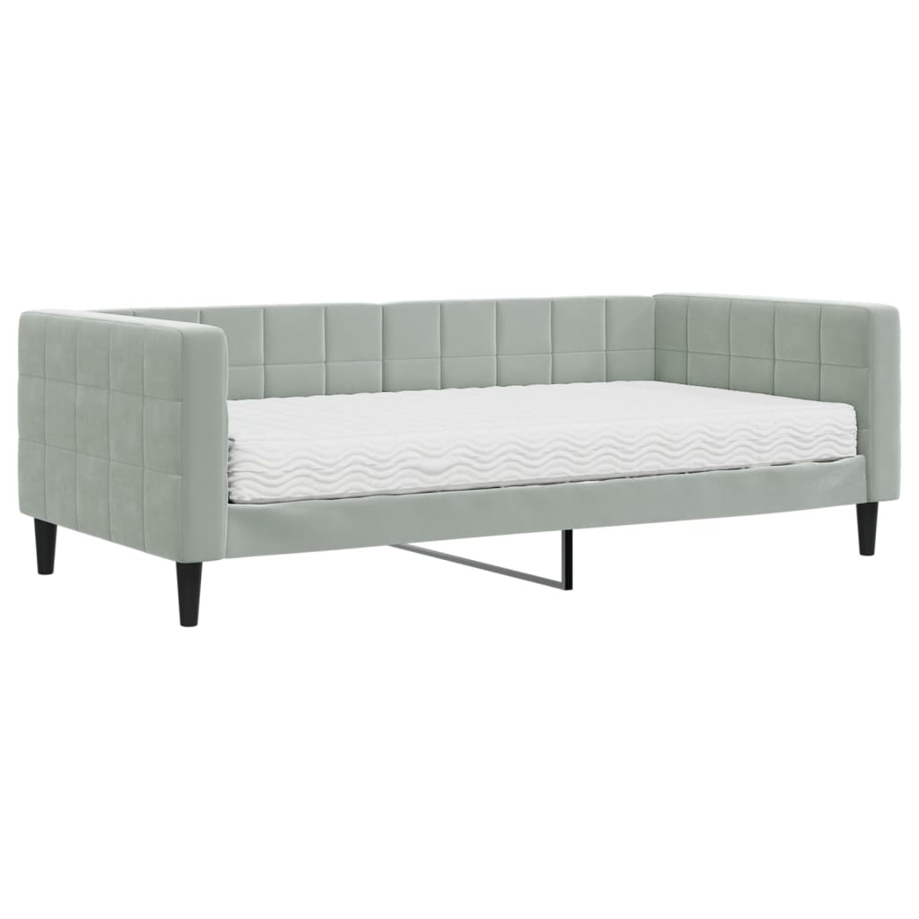 vidaXL Sofá cama con colchón terciopelo gris claro 90x190 cm